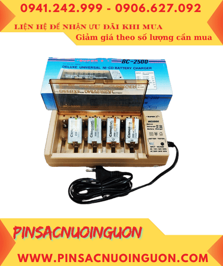 Super BC-2500, Bộ sạc 4viên Pin 9v vuông -Kèm sẳn 4 Pin sạc Camelion NH-9v200BP1 (9v-200mAh, pin màu cam)