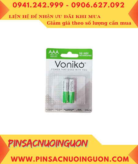 Voniko HR03 AAA1000mAh, Pin sạc AAA 1.2v Voniko HR03 AAA1000mAh chính hãng (Loại vỉ 2viên)