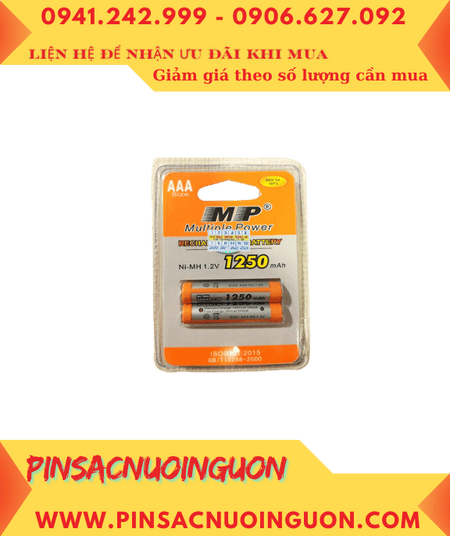 Pin sạc MP HR03 AAA1250mAh, Pin đũa sạc AAA 1.2v MP HR03 AAA 1250mAh chính hãng (Vỉ 2viên)
